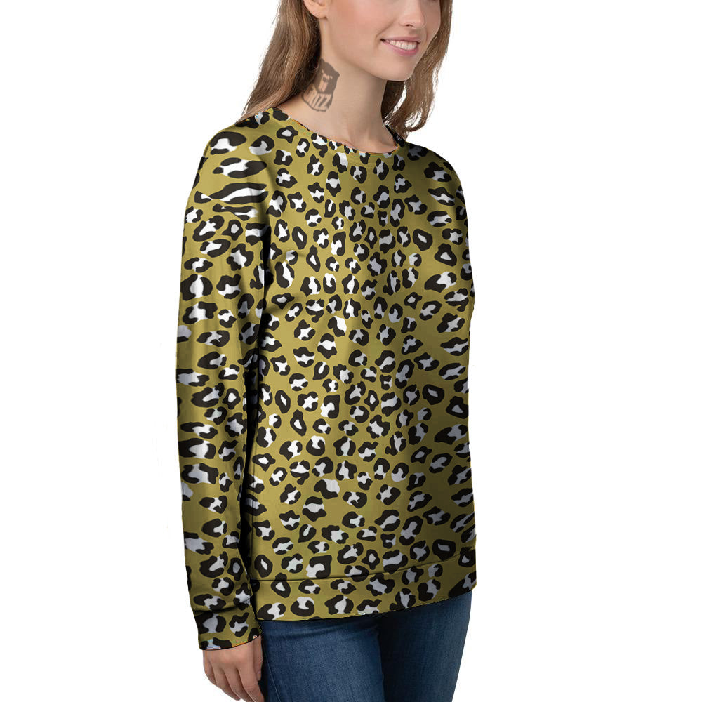 Gold Leopard Print Pattern Women's Sweatshirt-grizzshop