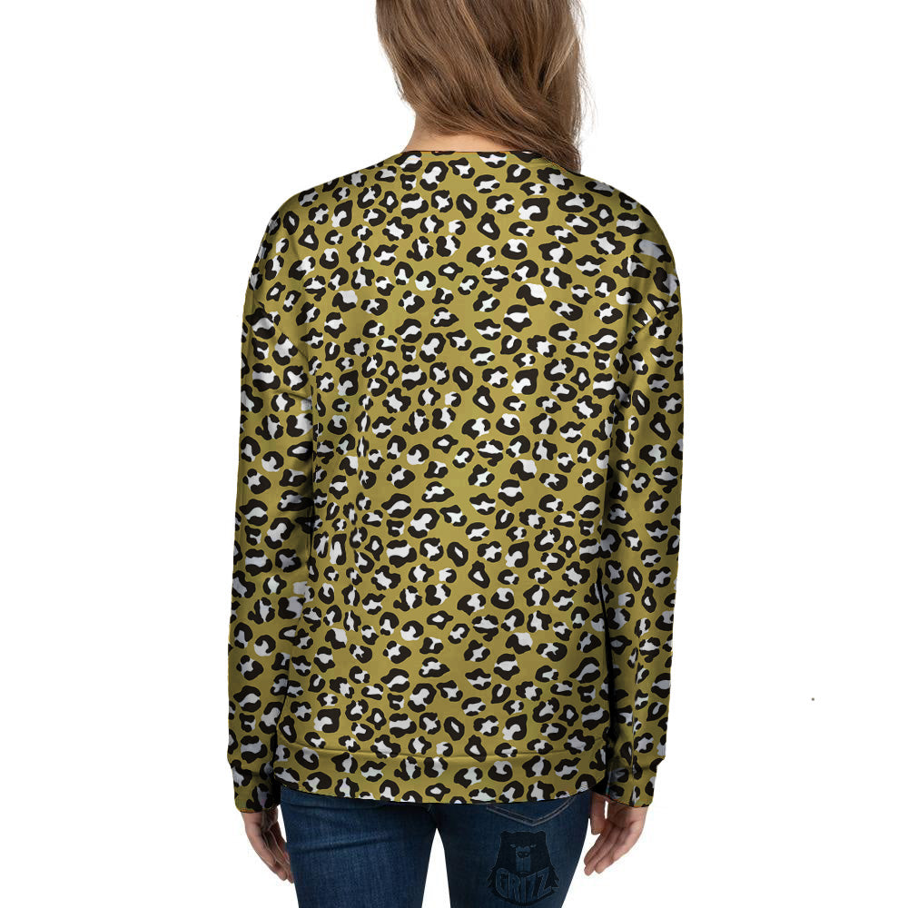 Gold Leopard Print Pattern Women's Sweatshirt-grizzshop