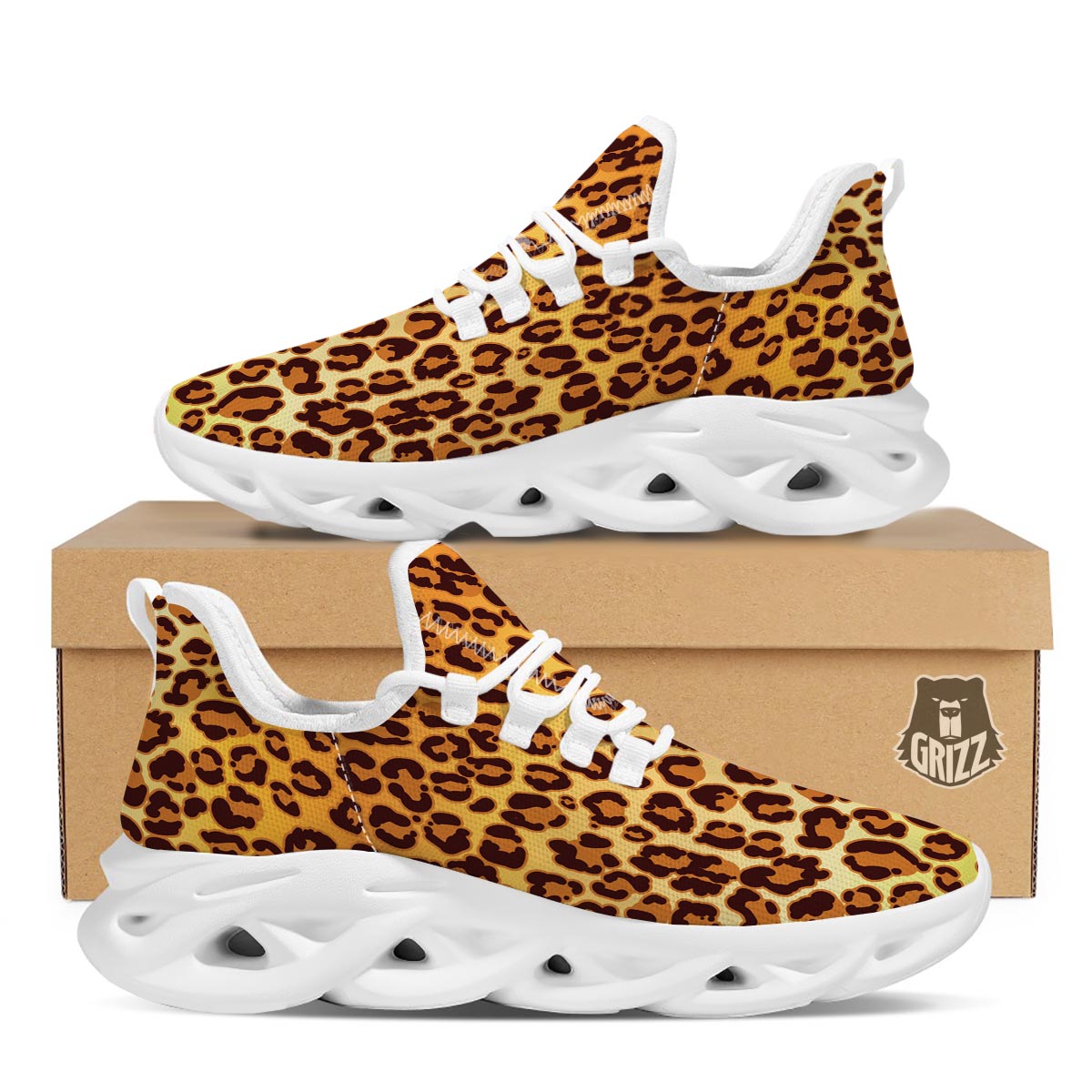 Gold Leopard White Running Shoes-grizzshop