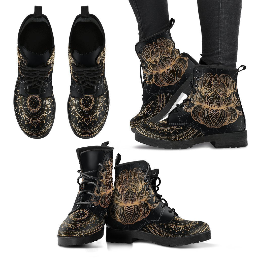 Gold Lotus Women's Leather Boots-grizzshop