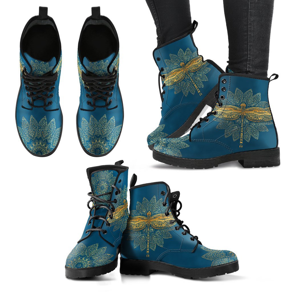 Gold Mandala Dragonfly Handcrafted Boots-grizzshop