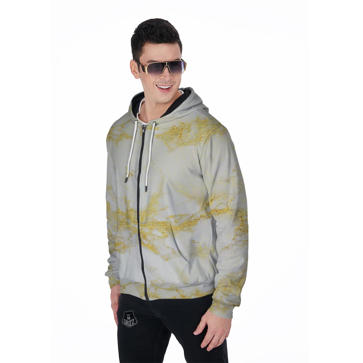 Gold Marble Men's Zip Up Hoodie-grizzshop
