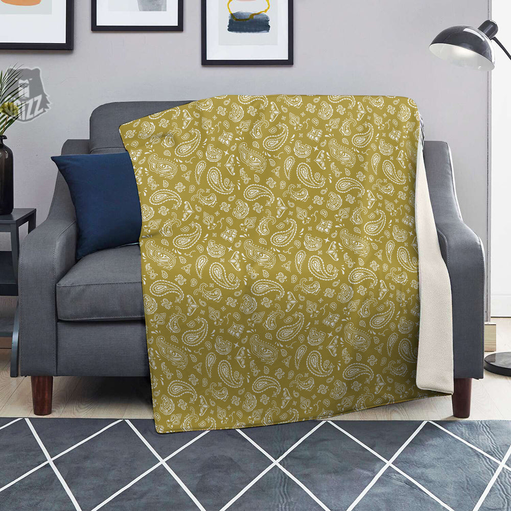 Gold Paisley Bandana Print Blanket-grizzshop