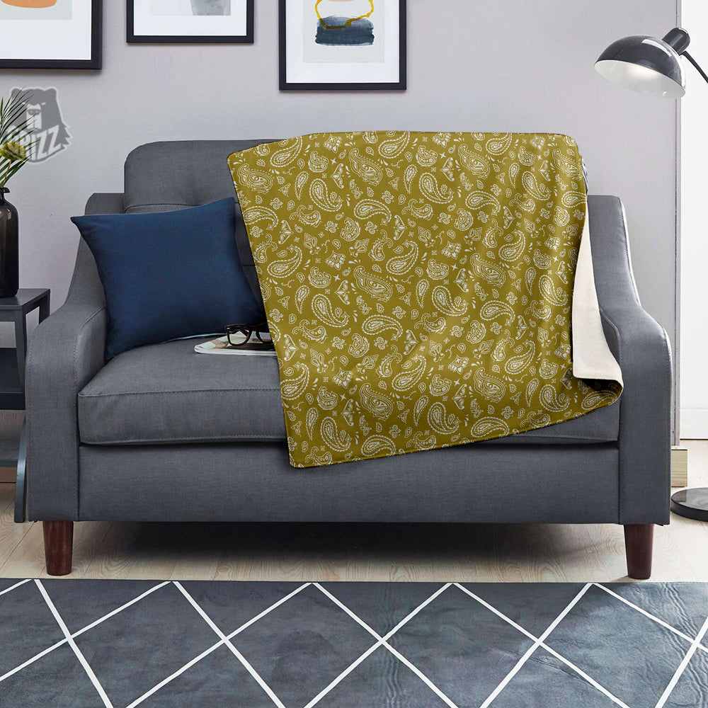 Gold Paisley Bandana Print Blanket-grizzshop