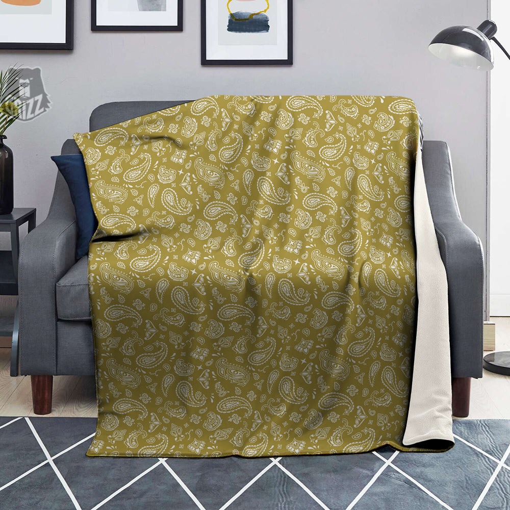 Gold Paisley Bandana Print Blanket-grizzshop