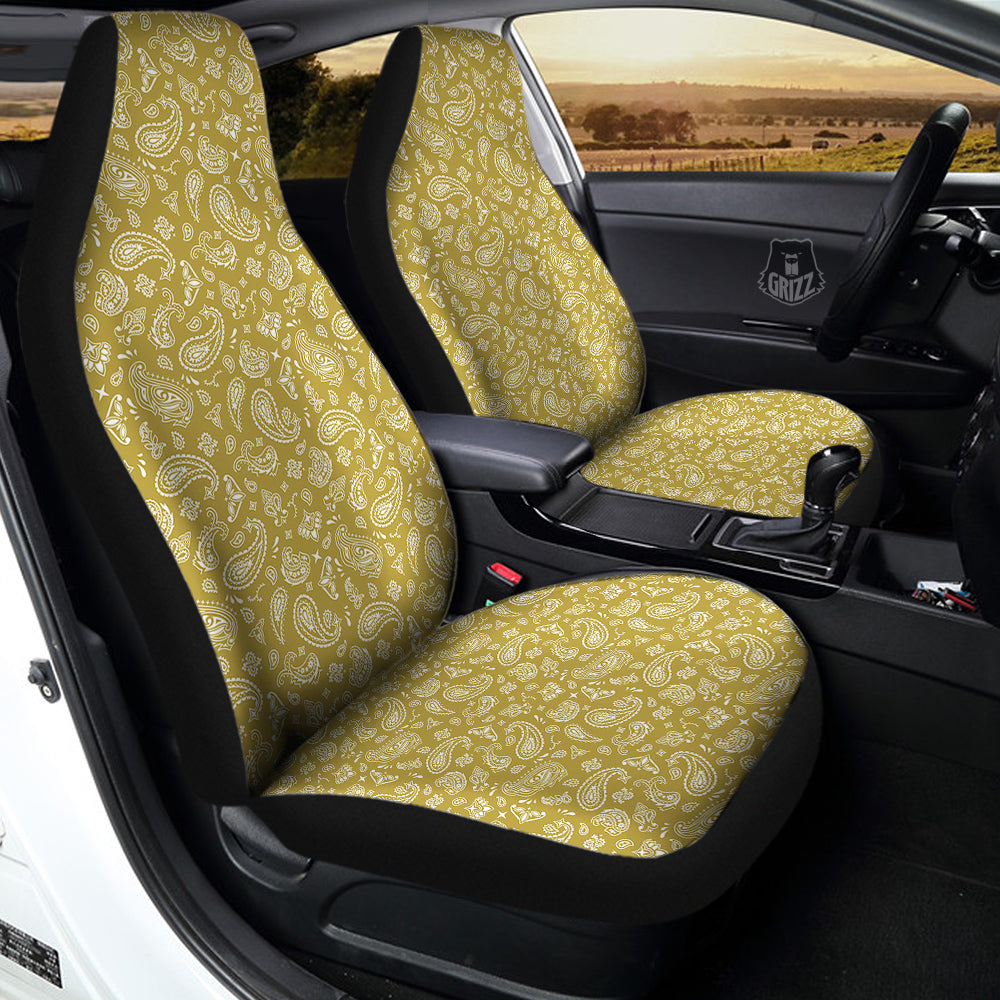 Gold Paisley Bandana Print Car Seat Covers-grizzshop