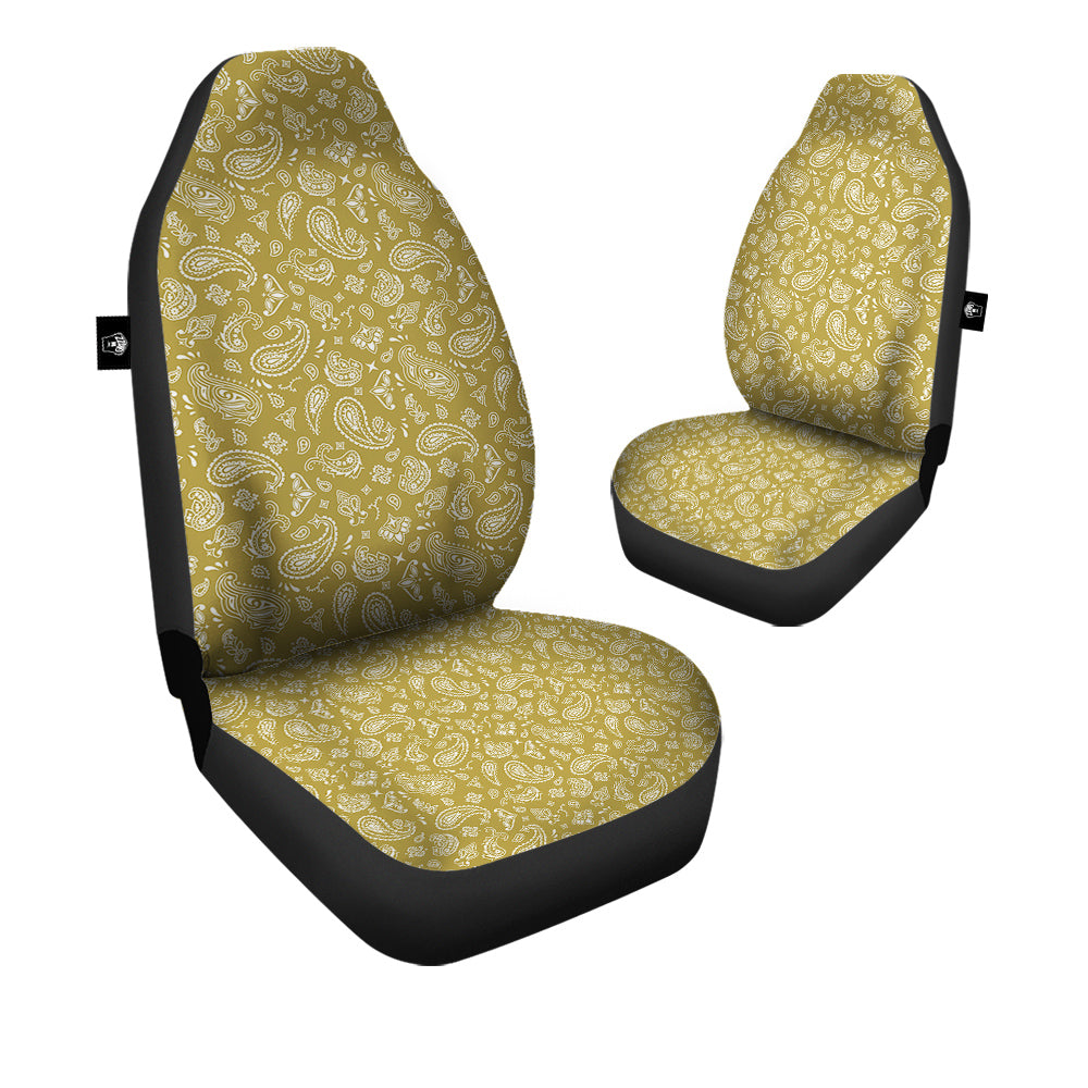 Gold Paisley Bandana Print Car Seat Covers-grizzshop