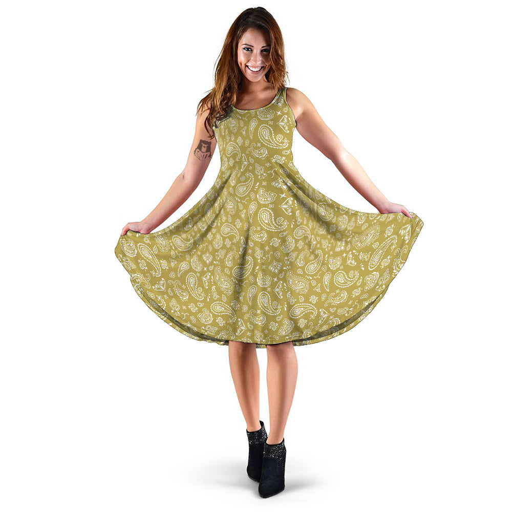 Gold Paisley Bandana Print Dress-grizzshop