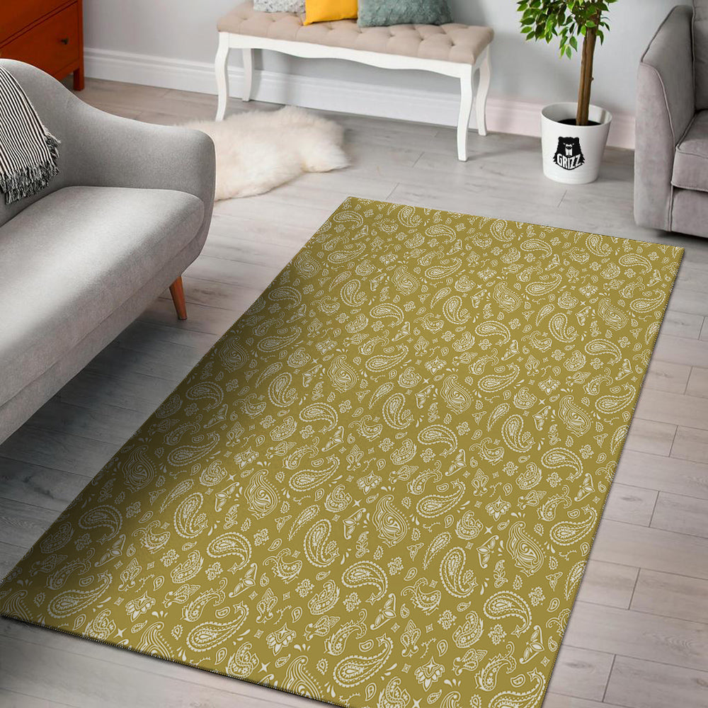 Gold Paisley Bandana Print Floor Mat-grizzshop