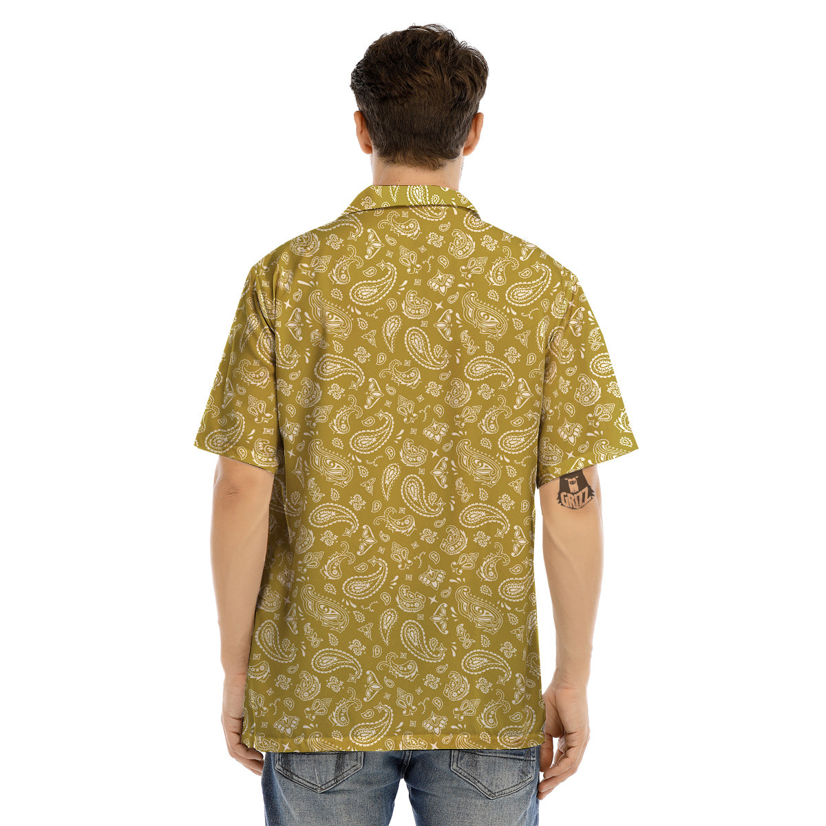 Gold Paisley Bandana Print Men’s Hawaiian Shirt-grizzshop