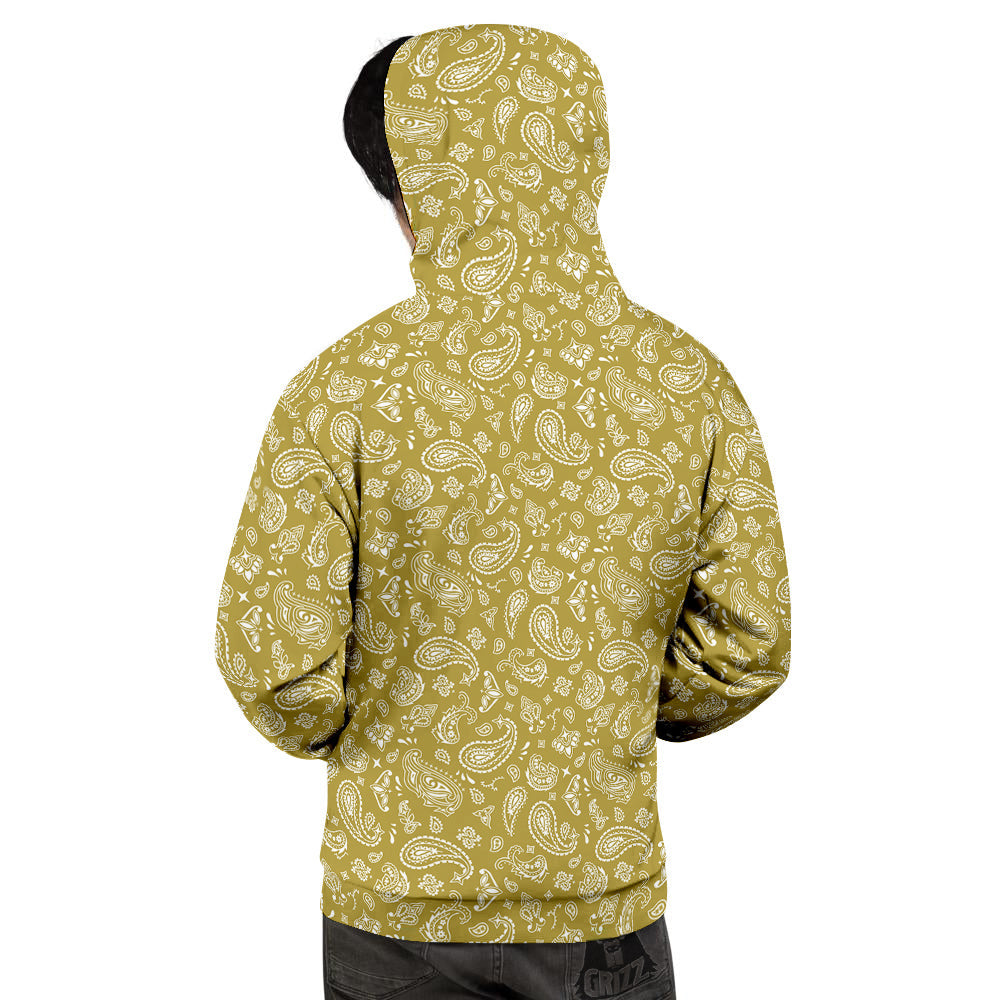 Gold Paisley Bandana Print Men's Hoodie-grizzshop