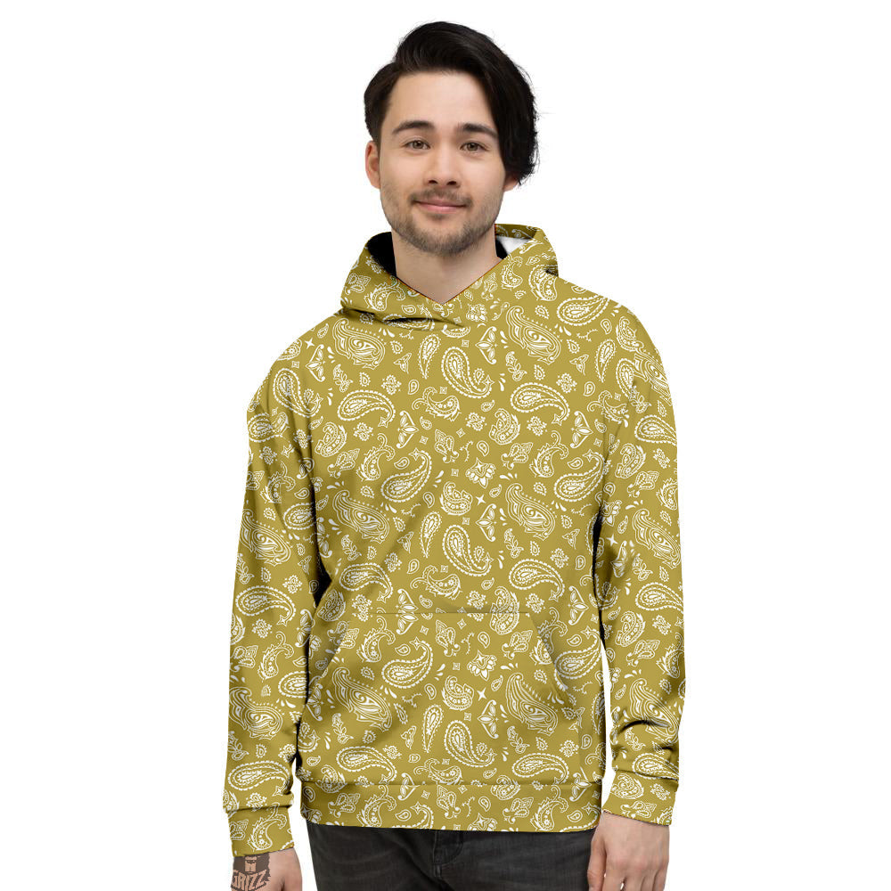 Gold Paisley Bandana Print Men's Hoodie-grizzshop