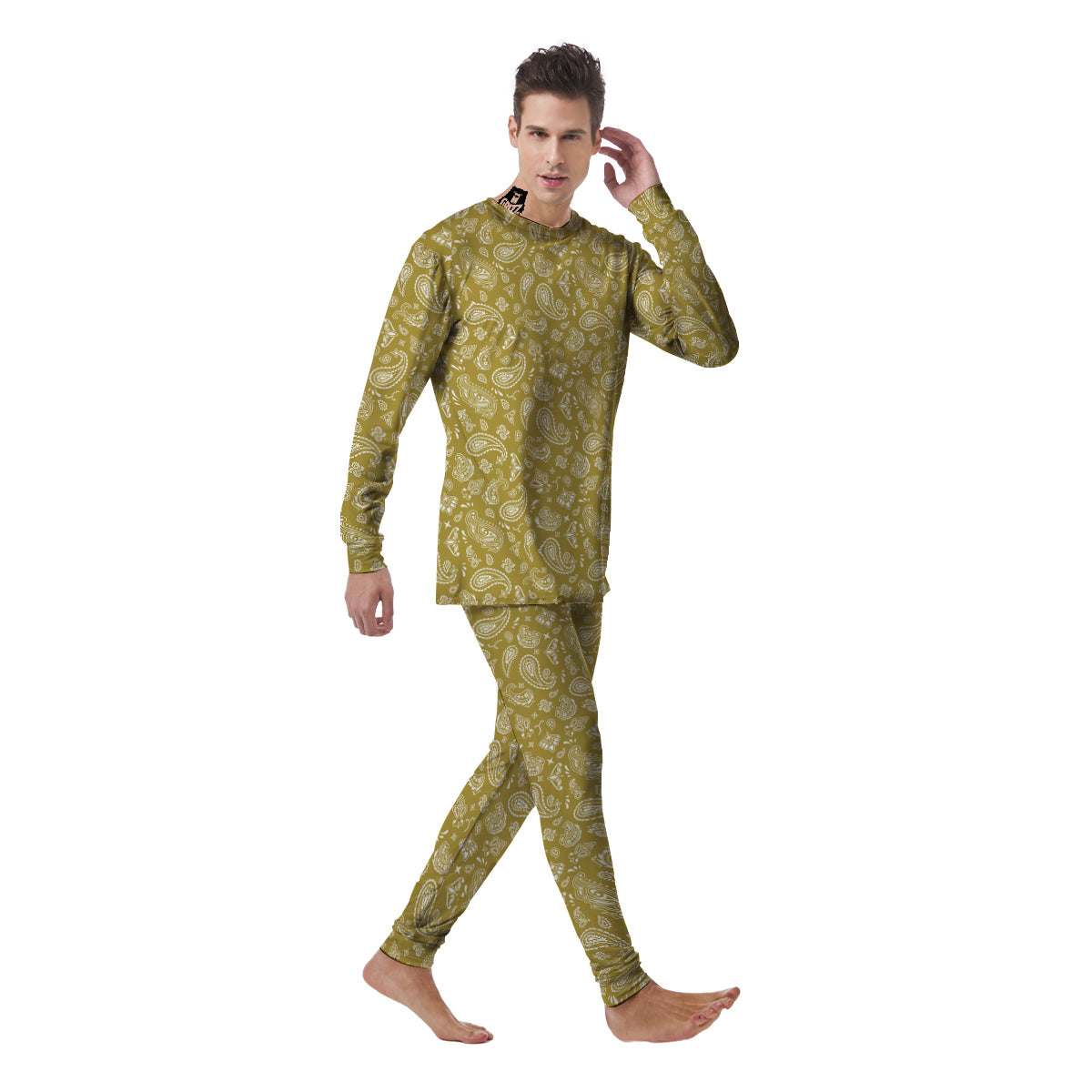 Gold Paisley Bandana Print Men's Pajamas-grizzshop