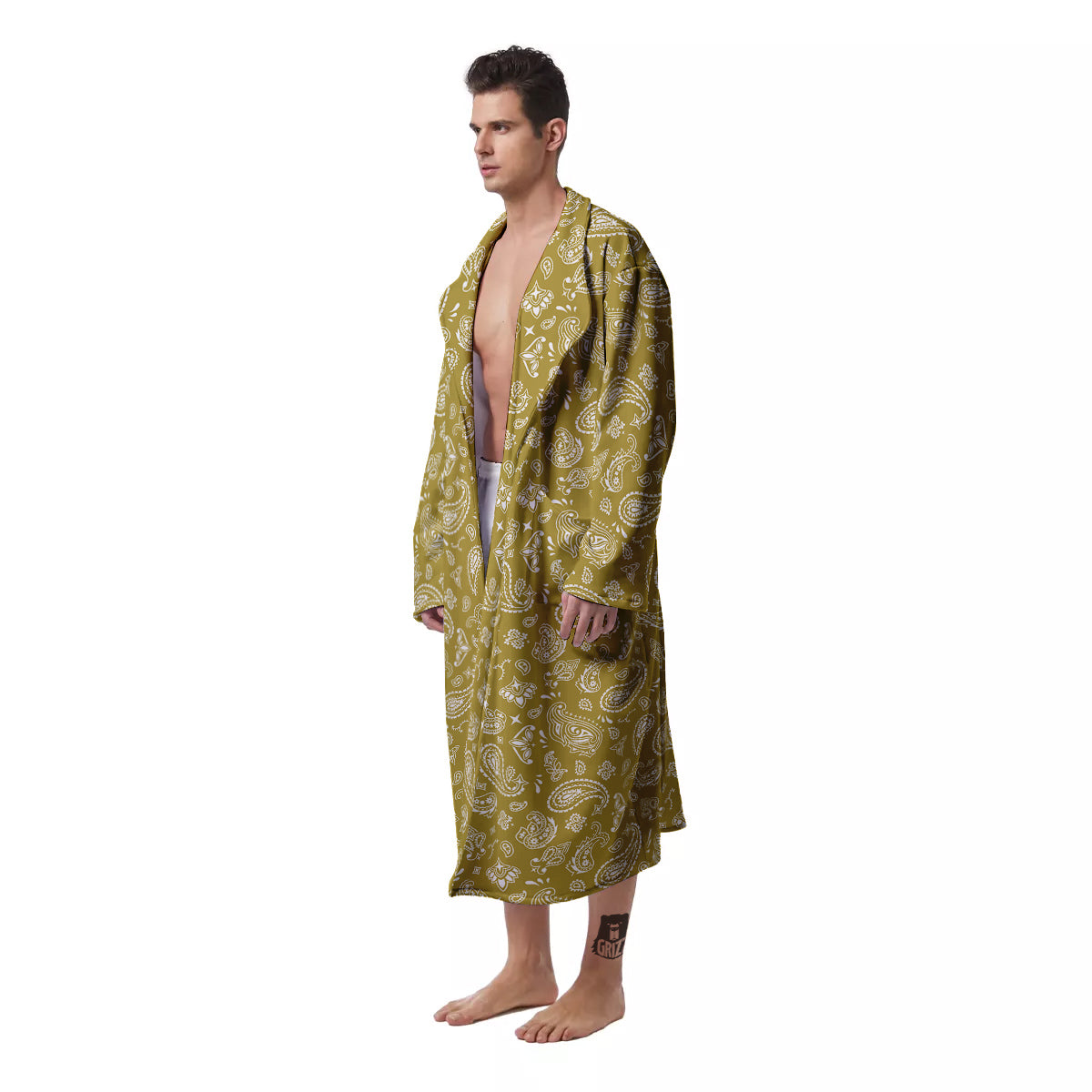 Gold Paisley Bandana Print Men's Robe-grizzshop