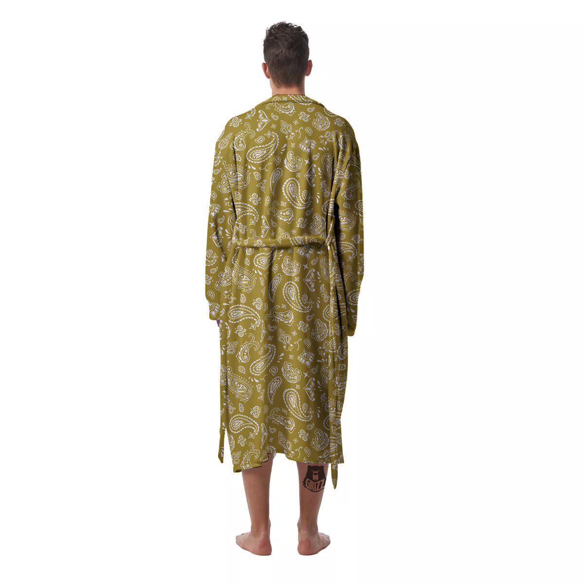 Gold Paisley Bandana Print Men's Robe-grizzshop