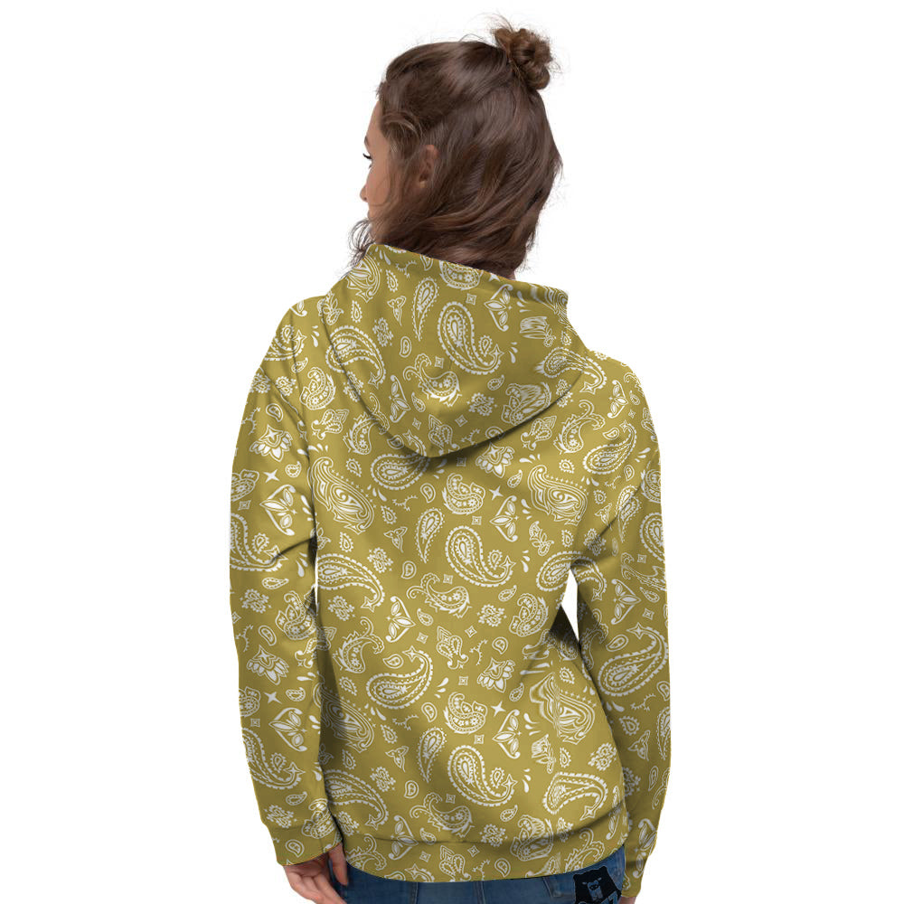 Gold Paisley Bandana Print Women's Hoodie-grizzshop