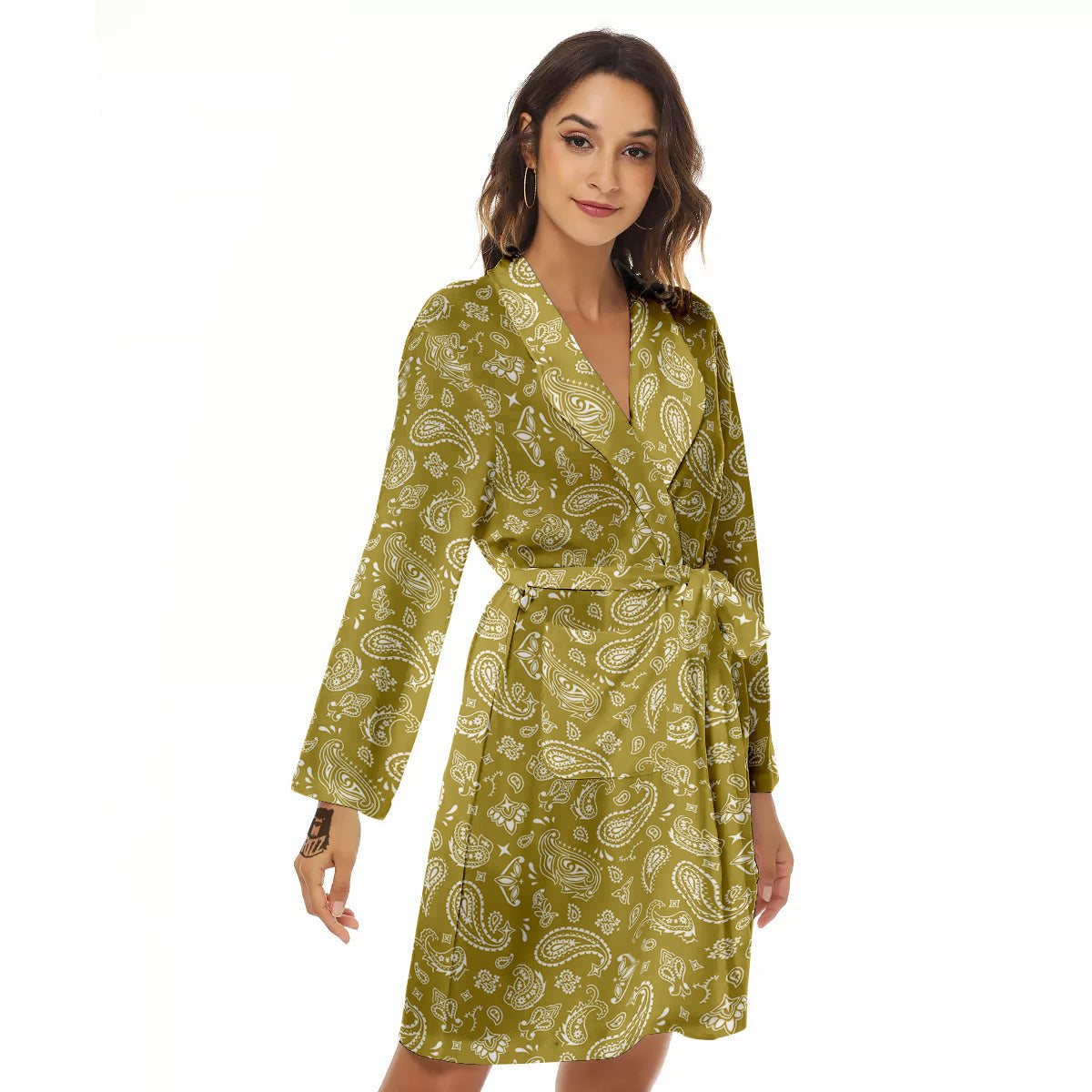 Gold Paisley Bandana Print Women's Robe-grizzshop