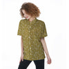 Gold Paisley Bandana Print Women's Short Sleeve Shirts-grizzshop