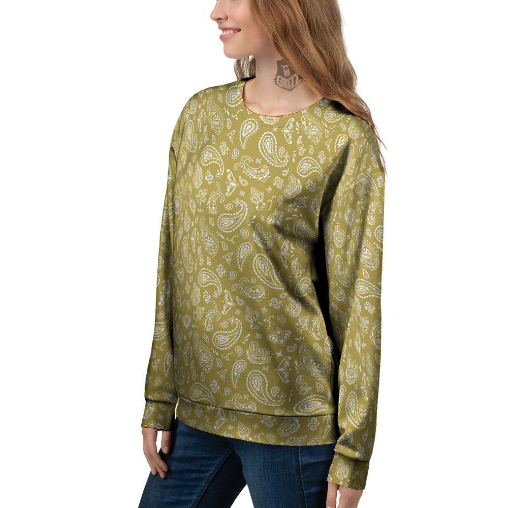 Gold Paisley Bandana Print Women's Sweatshirt-grizzshop