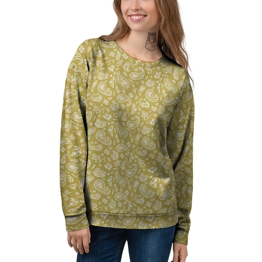 Gold Paisley Bandana Print Women's Sweatshirt-grizzshop