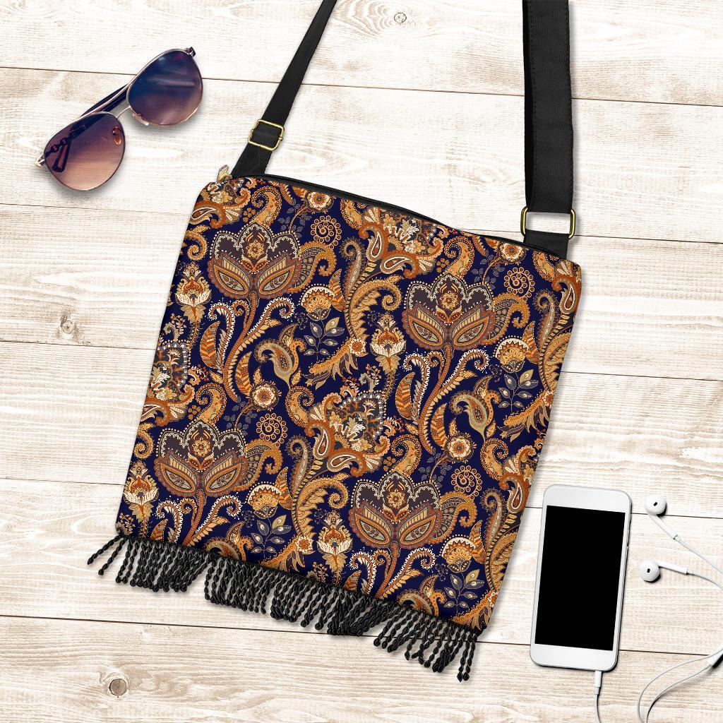 Gold Paisley Pattern Print Crossbody Bags-grizzshop