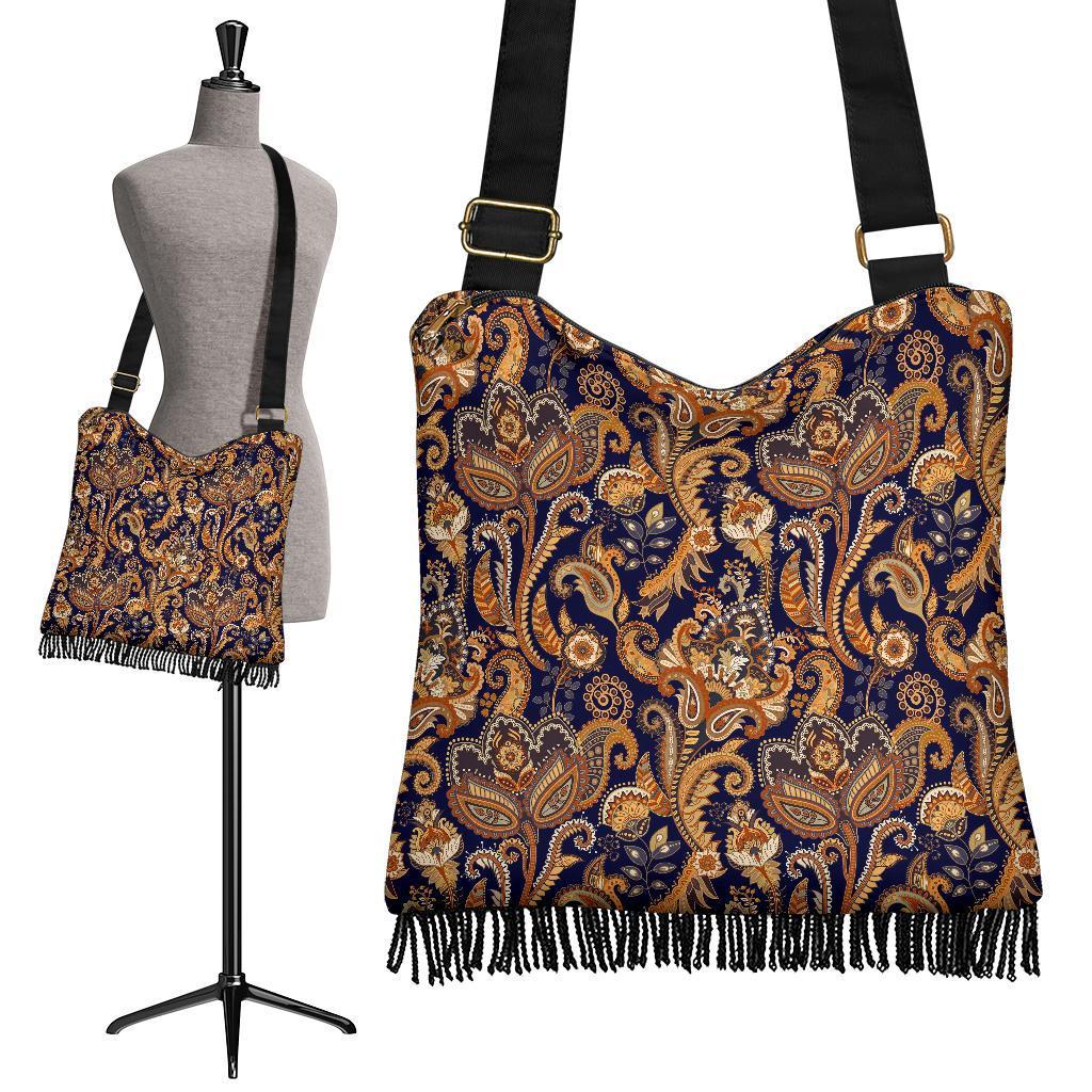 Gold Paisley Pattern Print Crossbody Bags-grizzshop