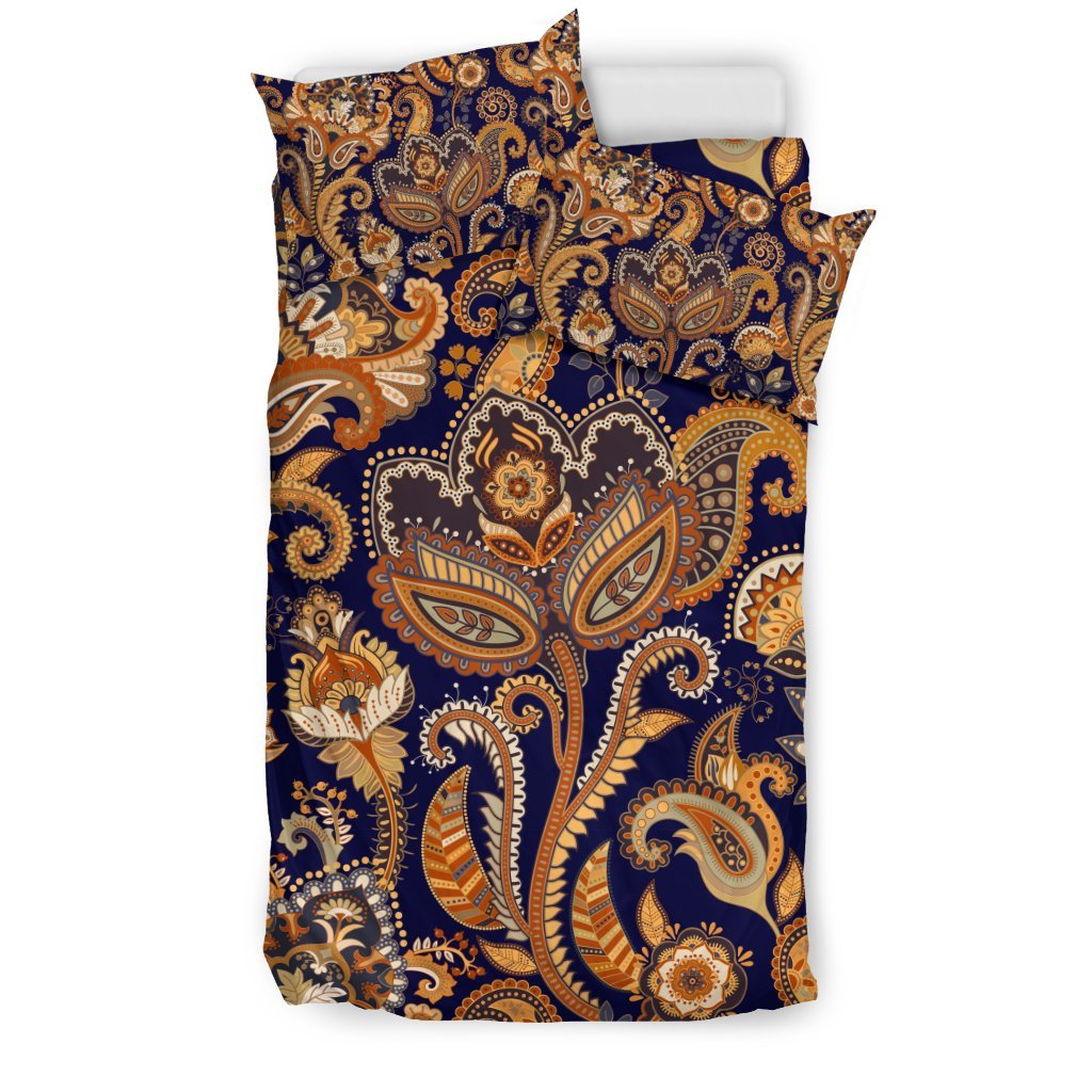 Gold Paisley Pattern Print Duvet Cover Bedding Set-grizzshop