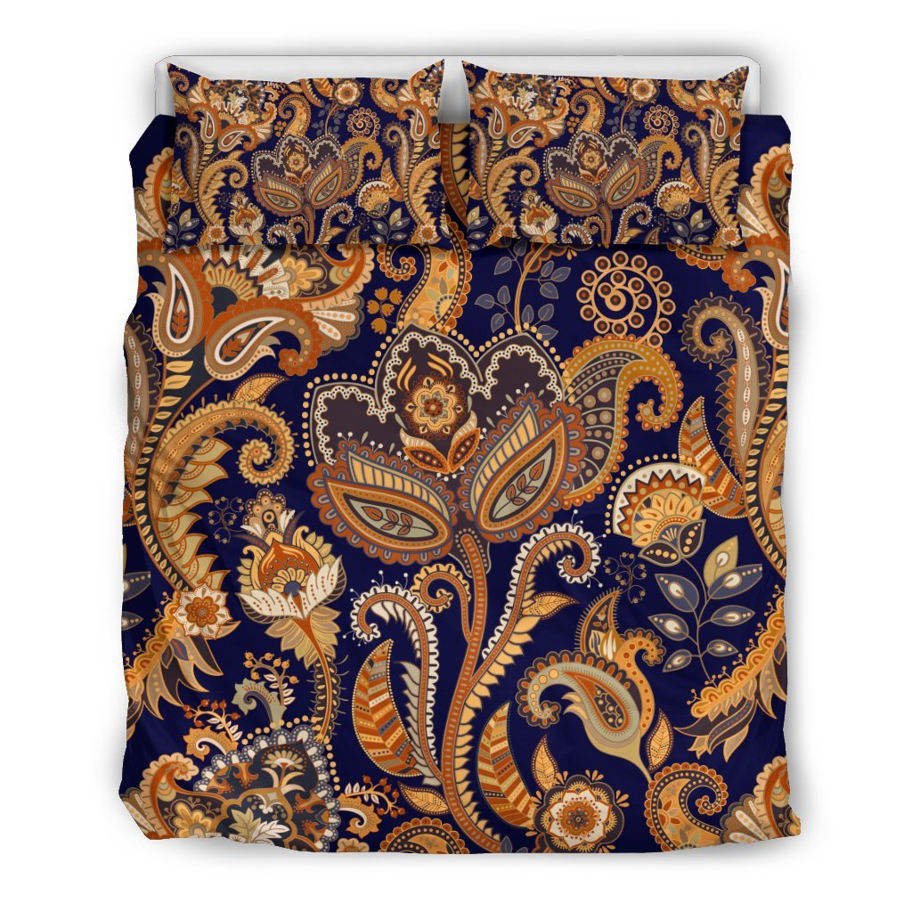 Gold Paisley Pattern Print Duvet Cover Bedding Set-grizzshop