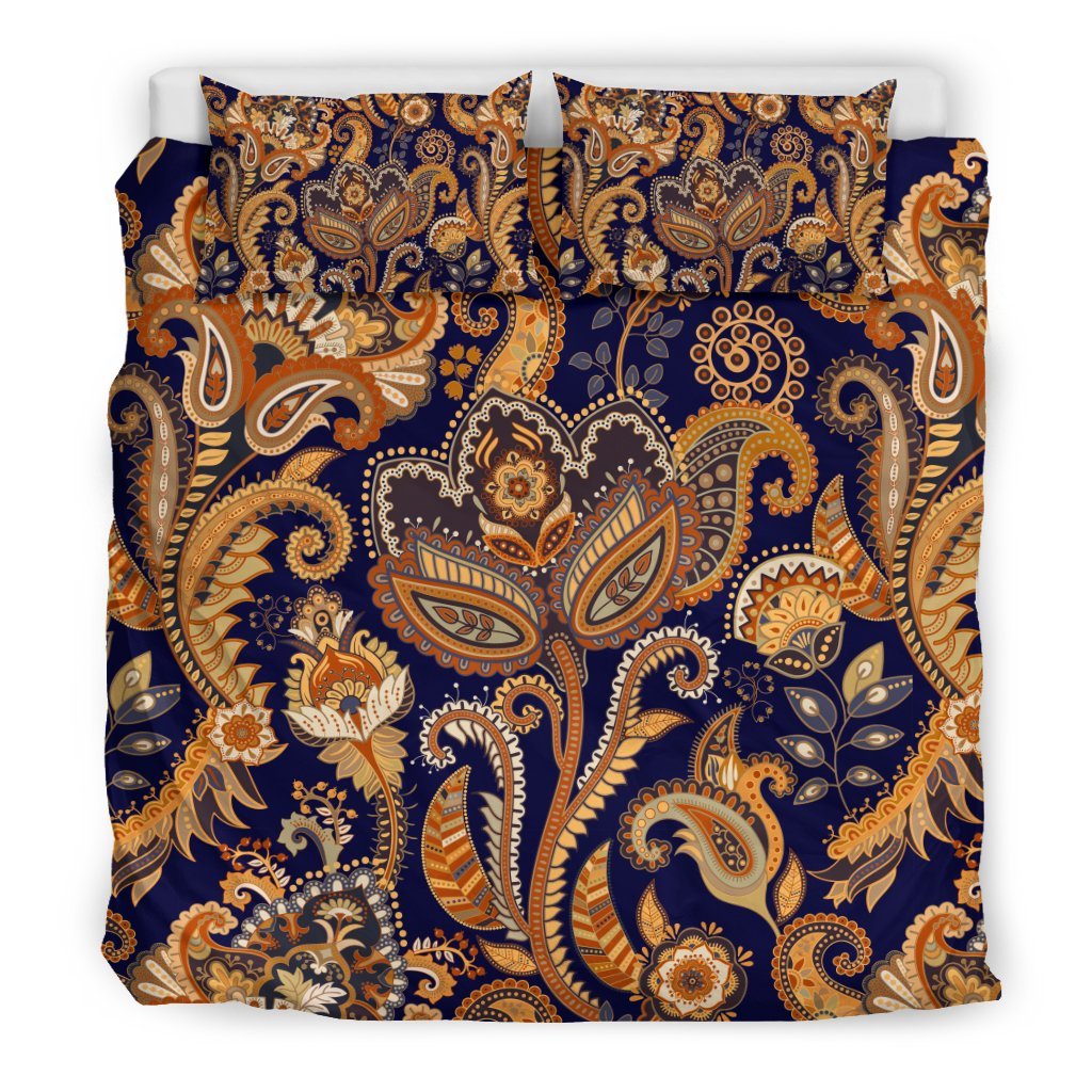 Gold Paisley Pattern Print Duvet Cover Bedding Set-grizzshop
