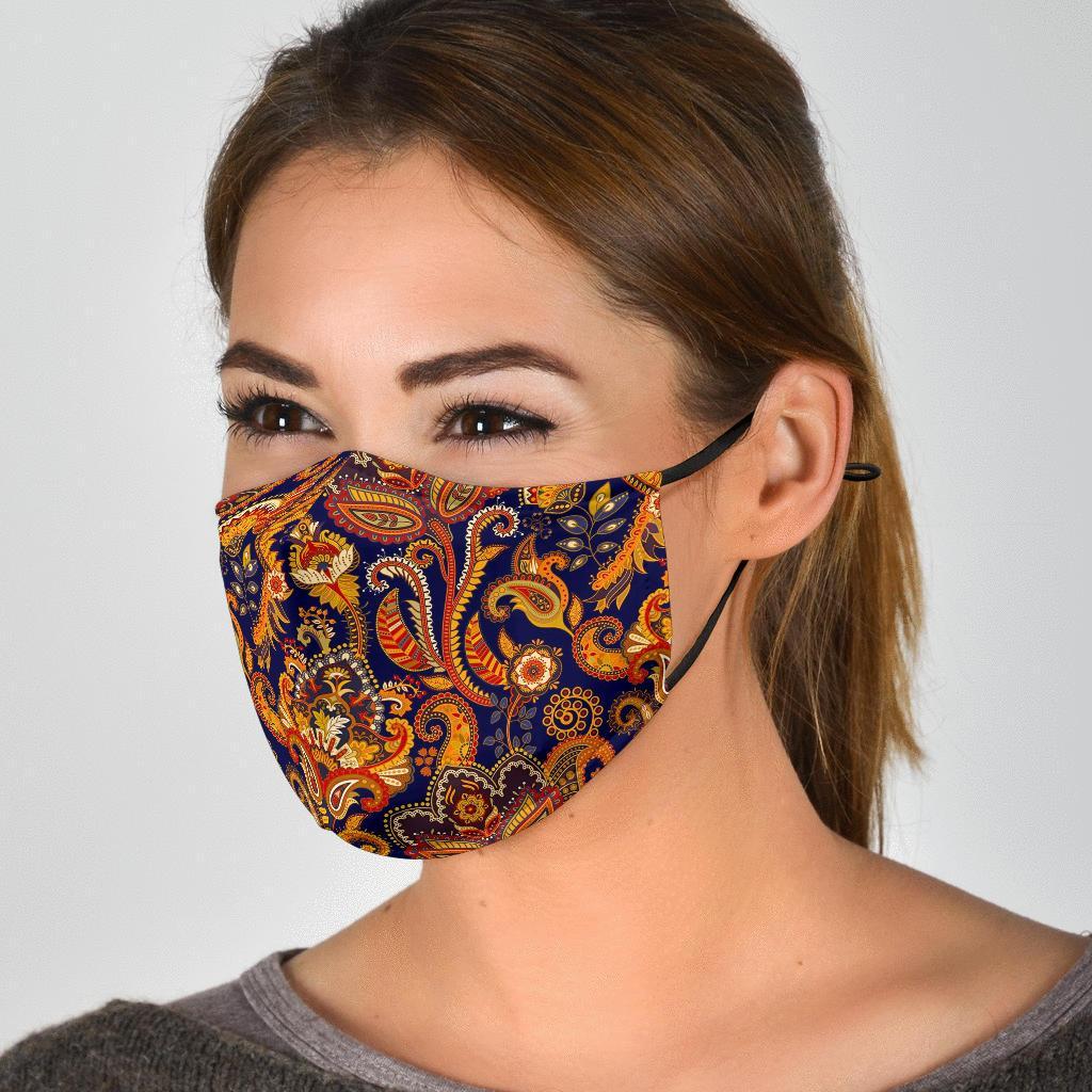 Gold Paisley Pattern Print Face Mask-grizzshop