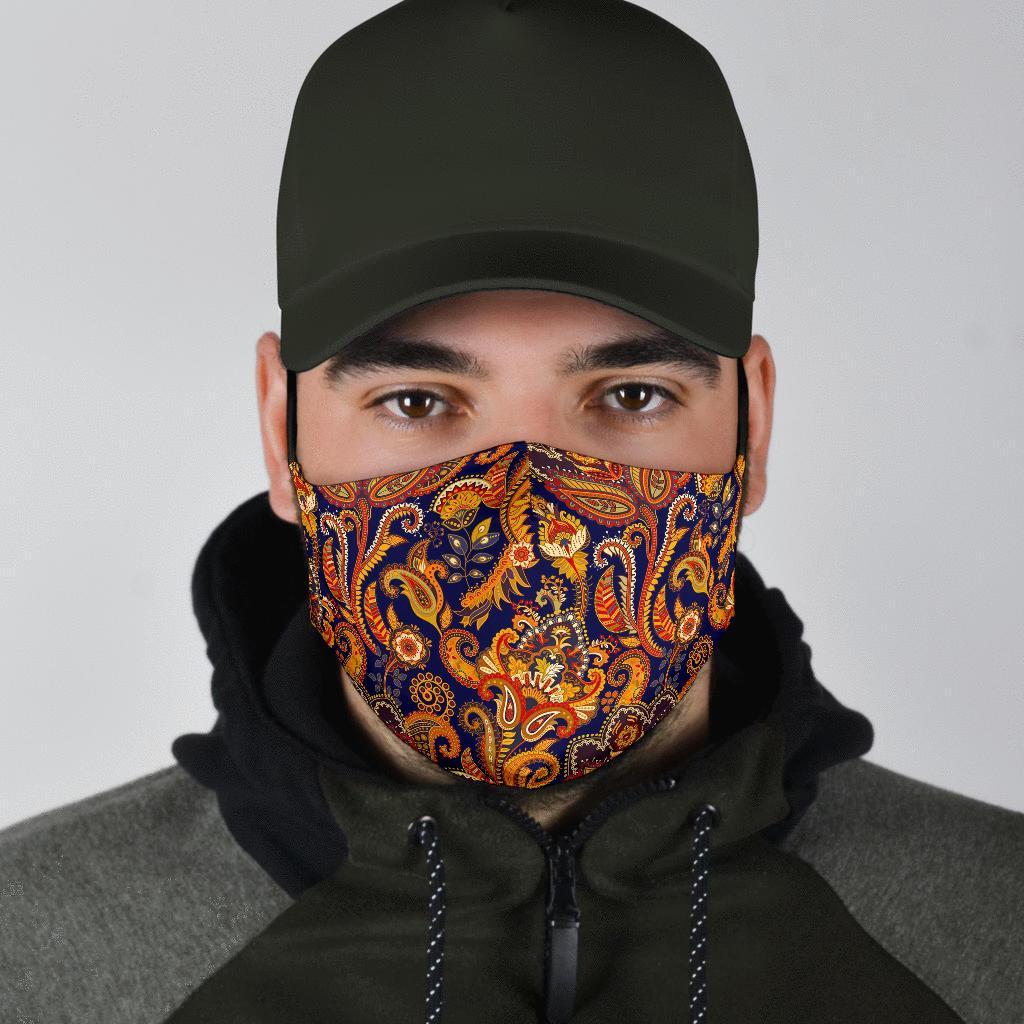 Gold Paisley Pattern Print Face Mask-grizzshop