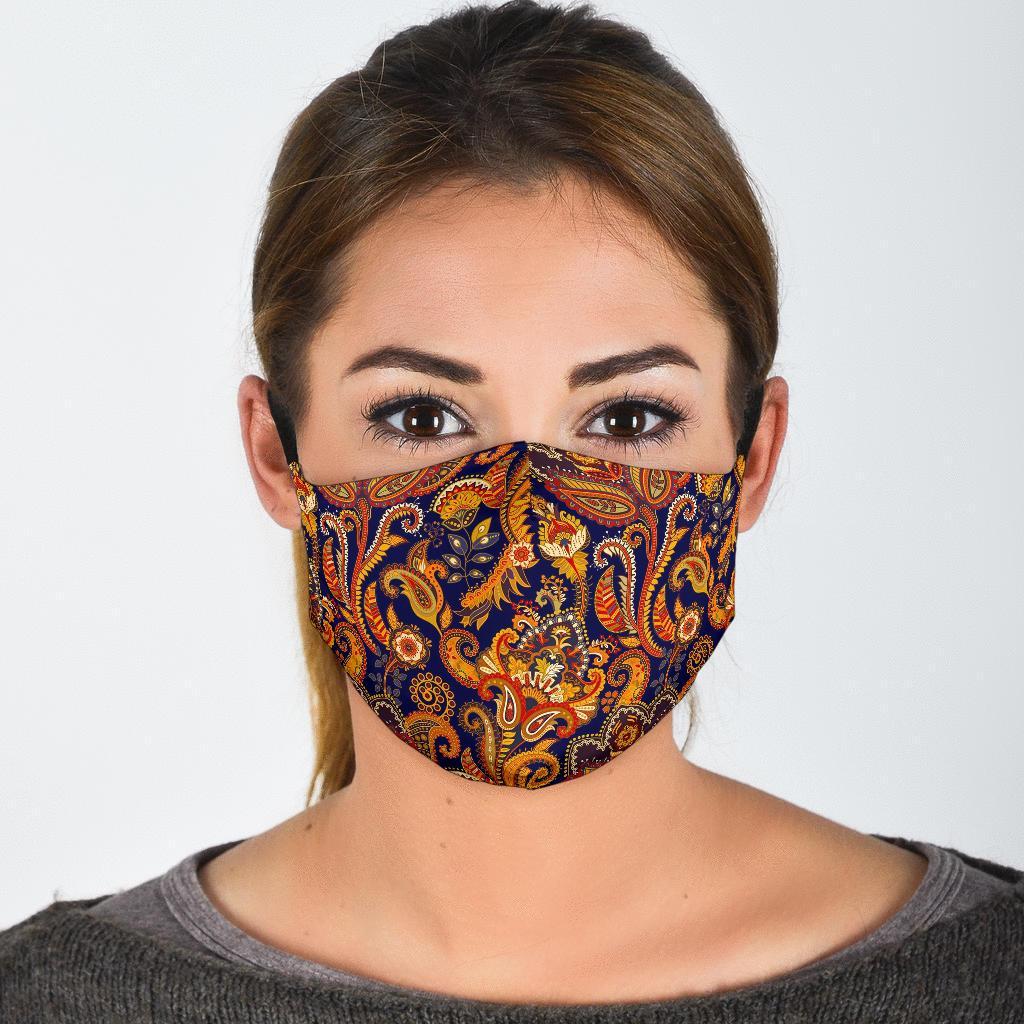 Gold Paisley Pattern Print Face Mask-grizzshop