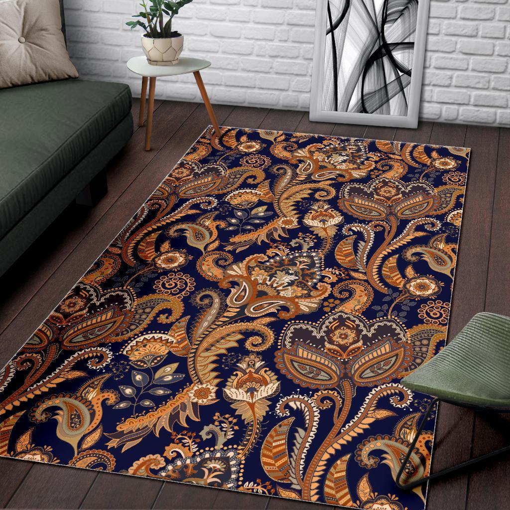 Gold Paisley Pattern Print Floor Mat-grizzshop