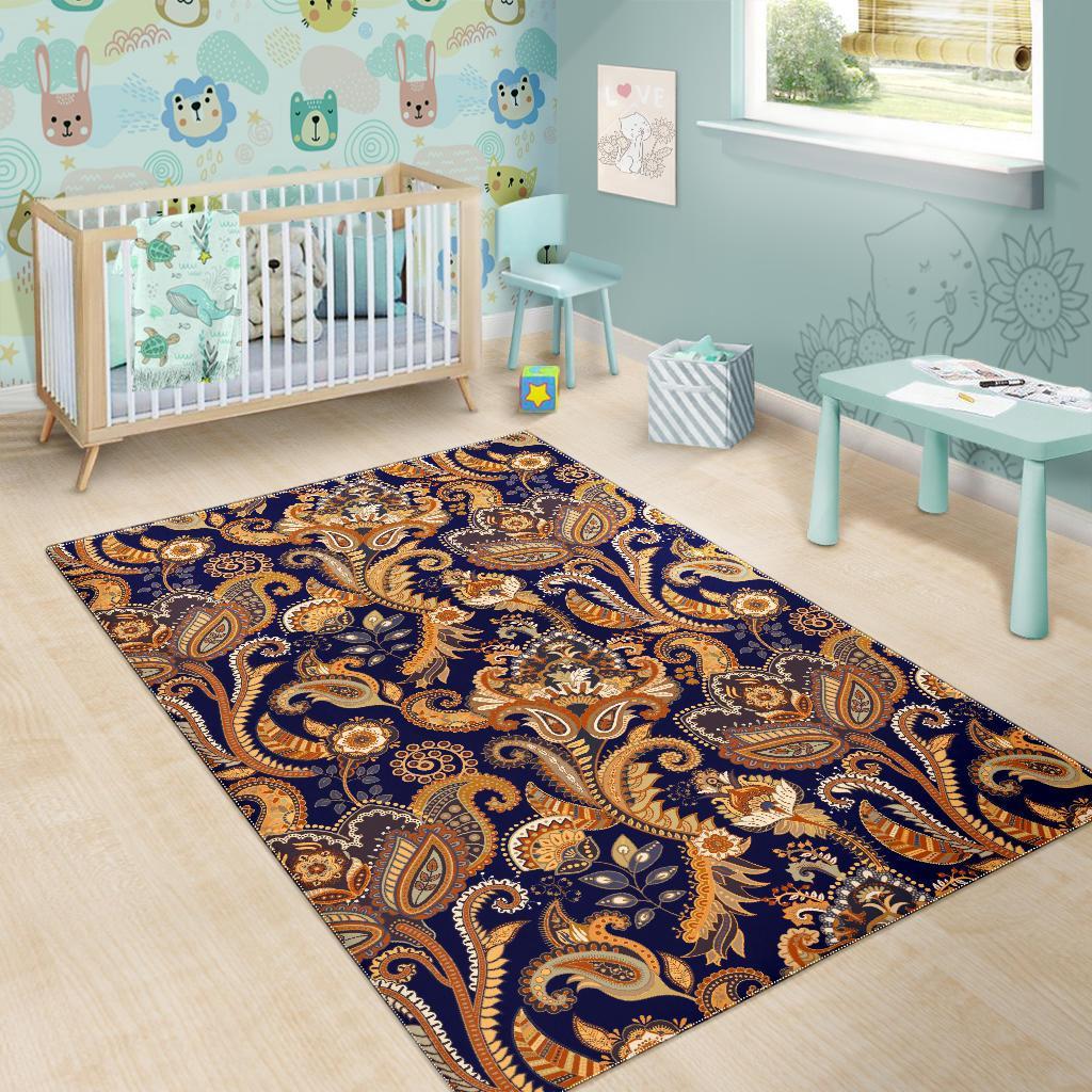 Gold Paisley Pattern Print Floor Mat-grizzshop