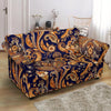 Gold Paisley Pattern Print Loveseat Cover-grizzshop