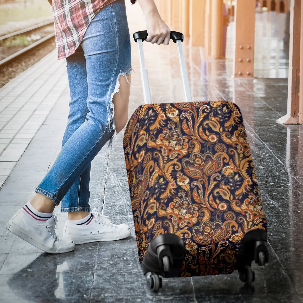 Gold Paisley Pattern Print Luggage Cover Protector-grizzshop