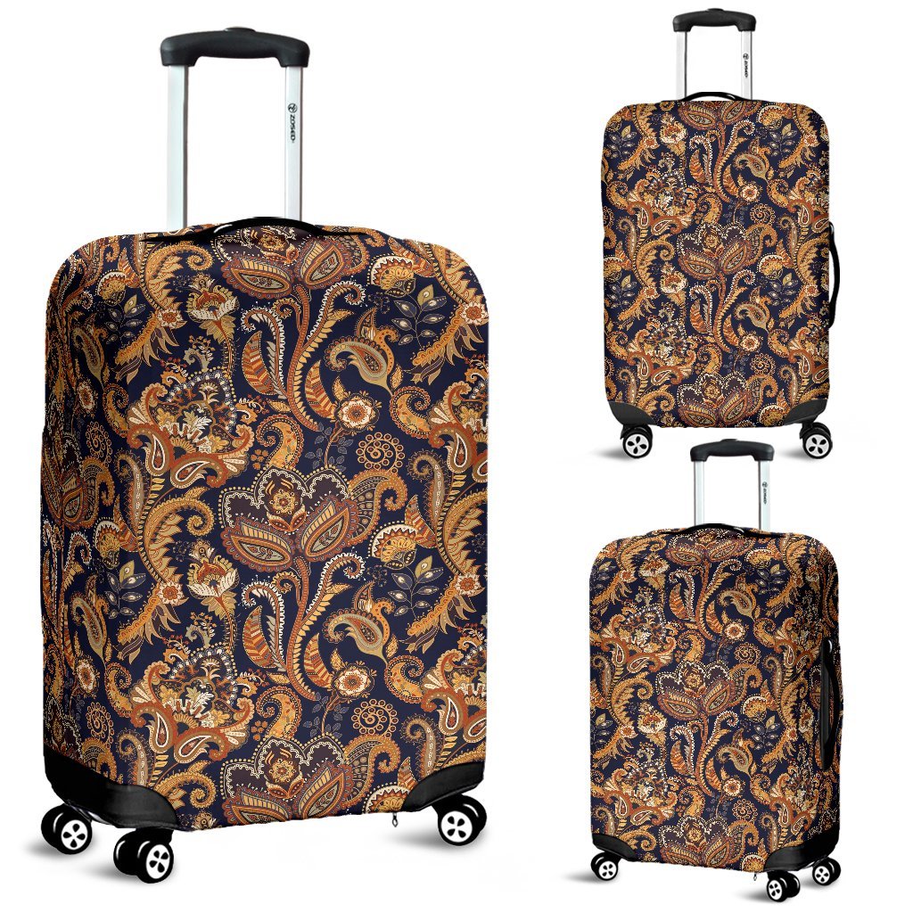 Gold Paisley Pattern Print Luggage Cover Protector-grizzshop