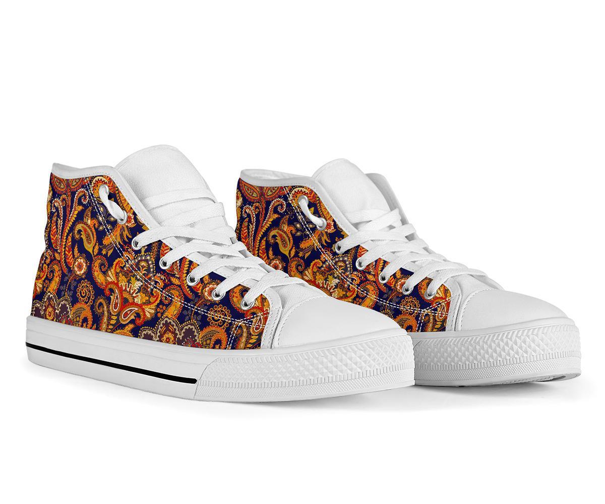 Gold Paisley Pattern Print Men Women's High Top Shoes-grizzshop