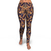 Gold Paisley Pattern Print Pattern Women Leggings-grizzshop