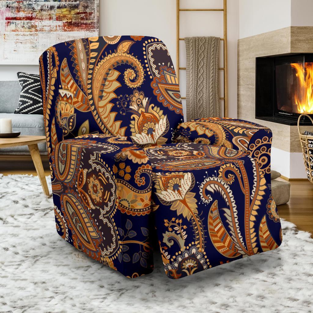 Gold Paisley Pattern Print Recliner Cover-grizzshop