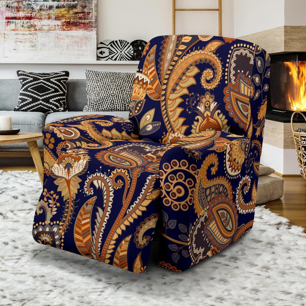 Gold Paisley Pattern Print Recliner Cover-grizzshop