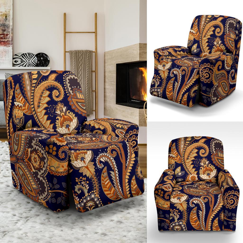 Gold Paisley Pattern Print Recliner Cover-grizzshop