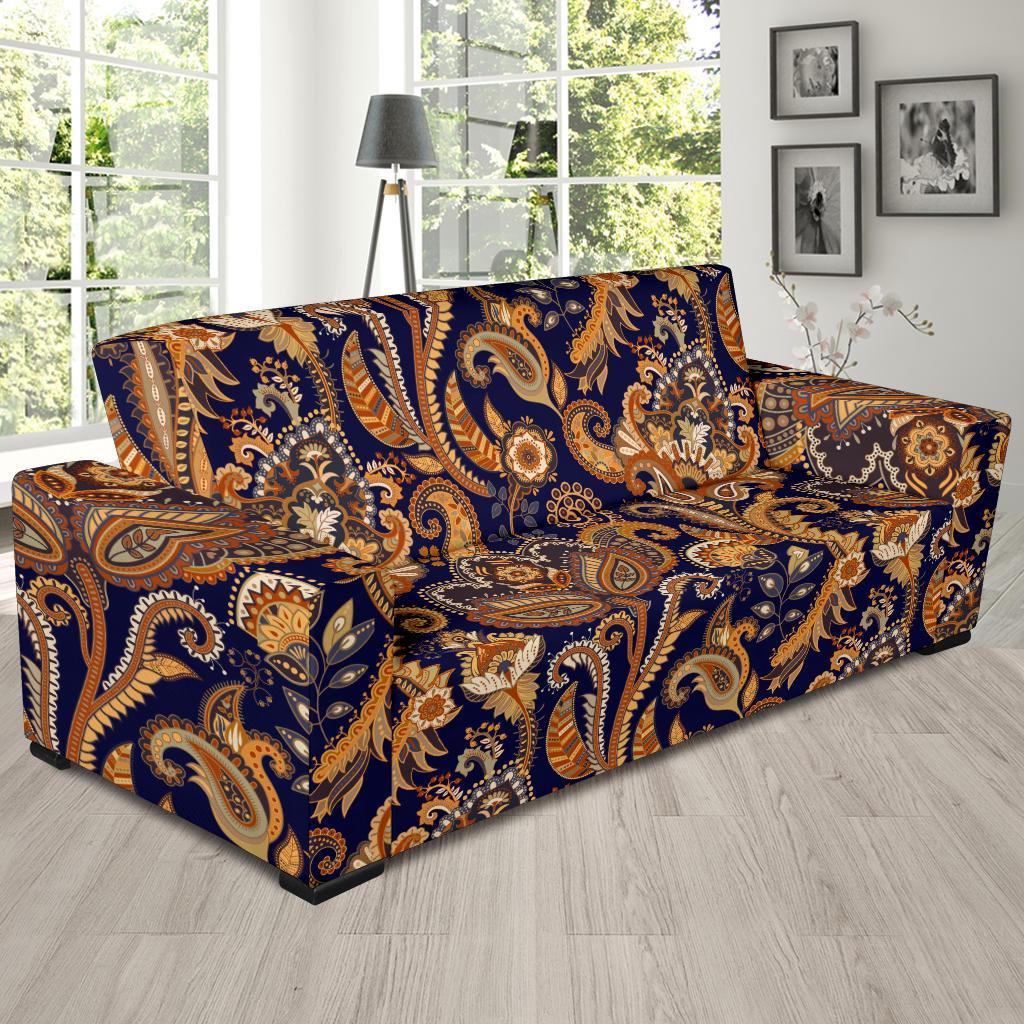 Gold Paisley Pattern Print Sofa Covers-grizzshop