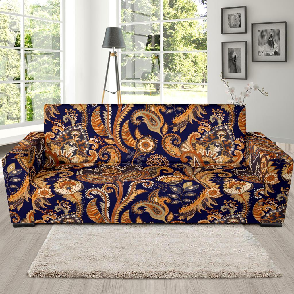 Gold Paisley Pattern Print Sofa Covers-grizzshop