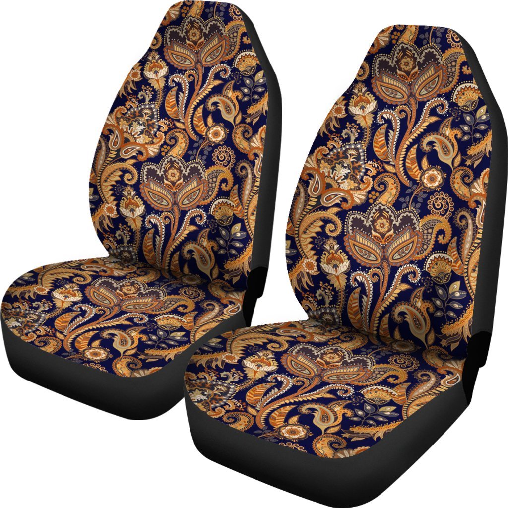 Gold Paisley Pattern Print Universal Fit Car Seat Cover-grizzshop