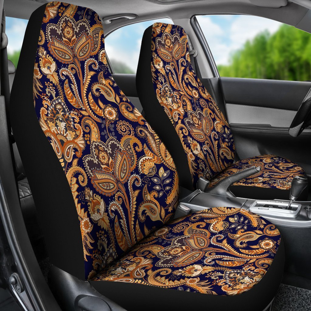 Gold Paisley Pattern Print Universal Fit Car Seat Cover-grizzshop