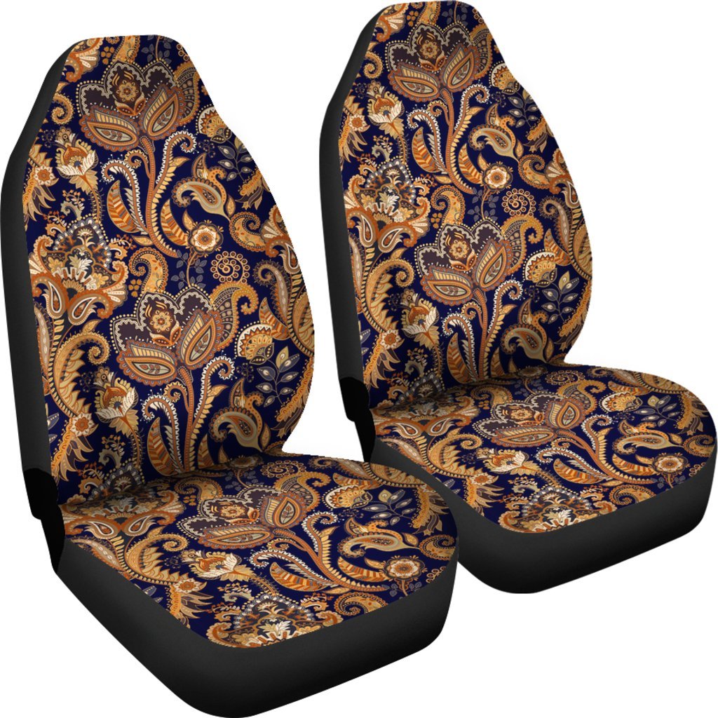 Gold Paisley Pattern Print Universal Fit Car Seat Cover-grizzshop