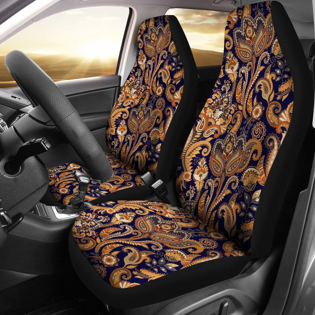 Gold Paisley Pattern Print Universal Fit Car Seat Cover-grizzshop