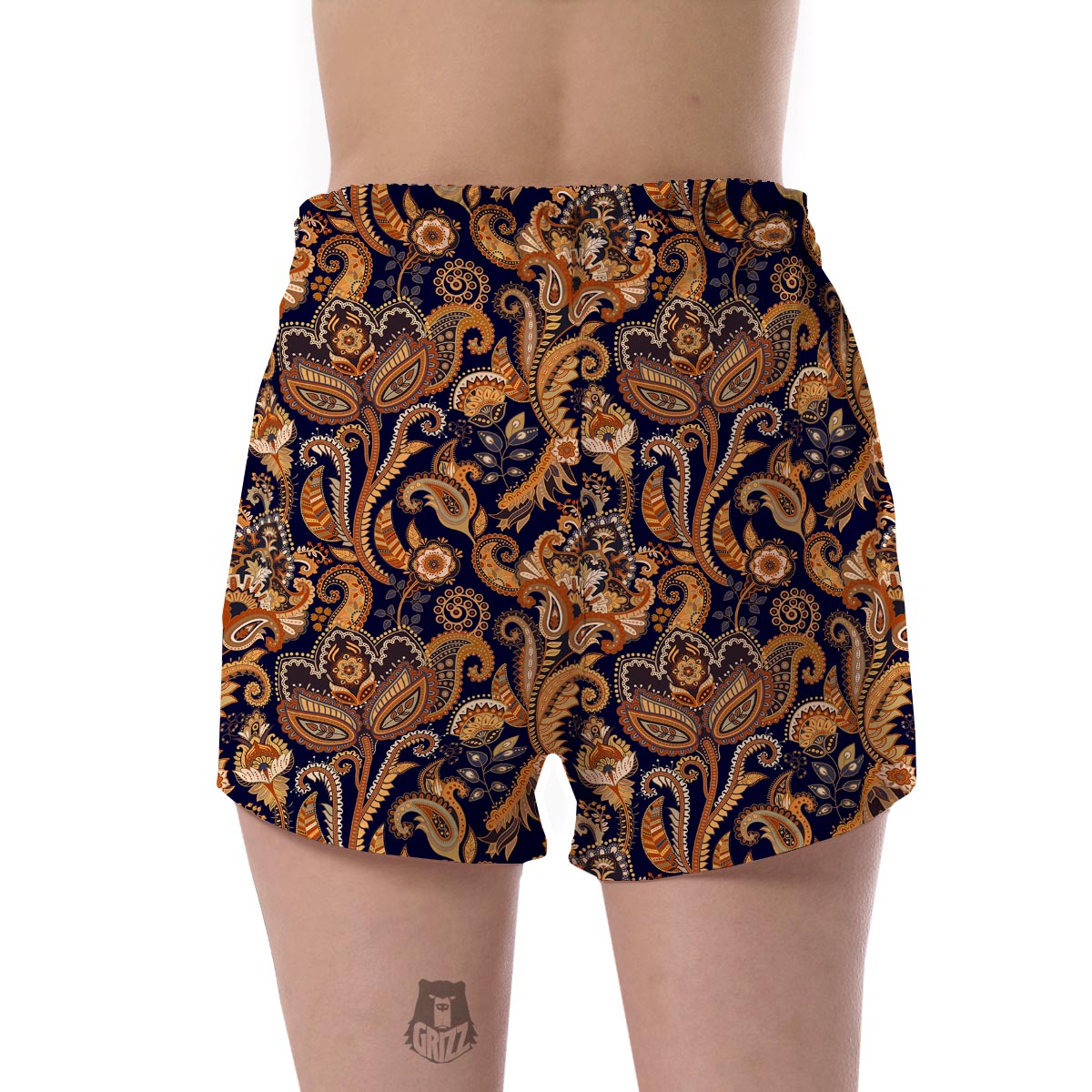 Gold Paisley Pattern Print Women's Shorts-grizzshop