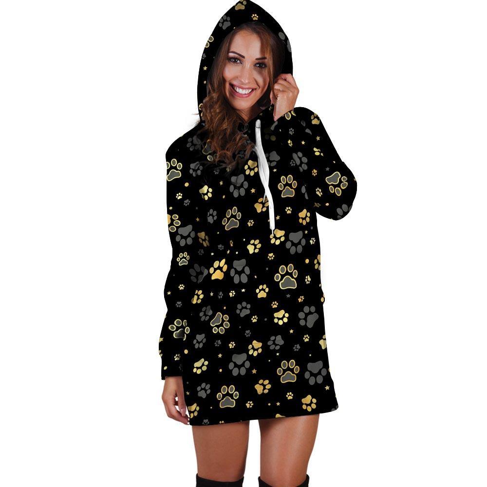 Gold Paw Hoodie Dress-grizzshop